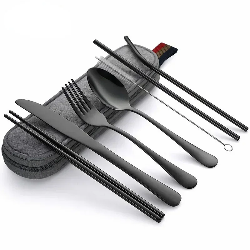 Bamboo Cutlery Travel - 8Pcs/set Tableware Reusable Travel Cutlery Set