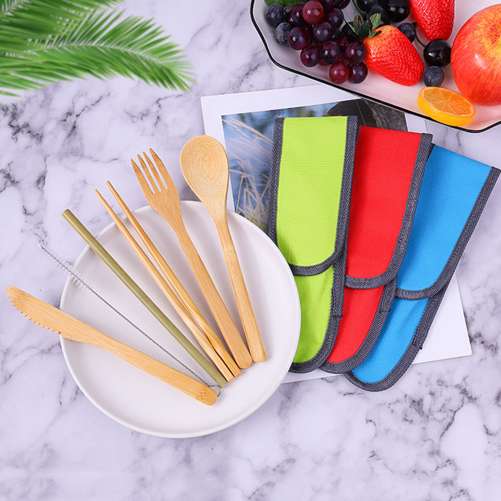 7Pcs Travel Tableware Reusable – Bamboo Cutlery Travel recenzja i cena